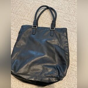 MARGOT Women's Black Leather Tote Handbag Purse Shoulder Braided Handle